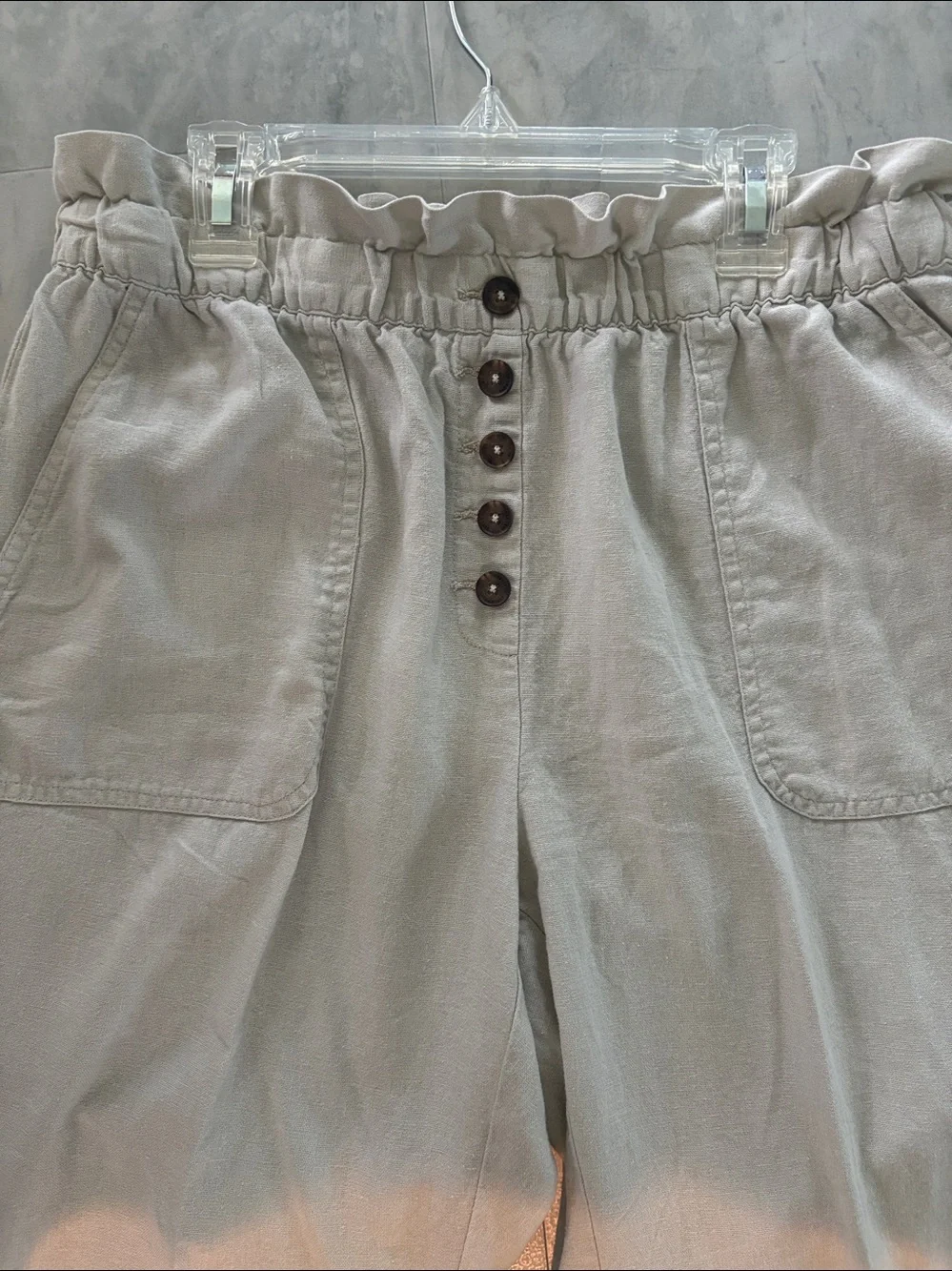 Ellen Tracy linen blend pants Elastic waist/button decor straight leg  size M